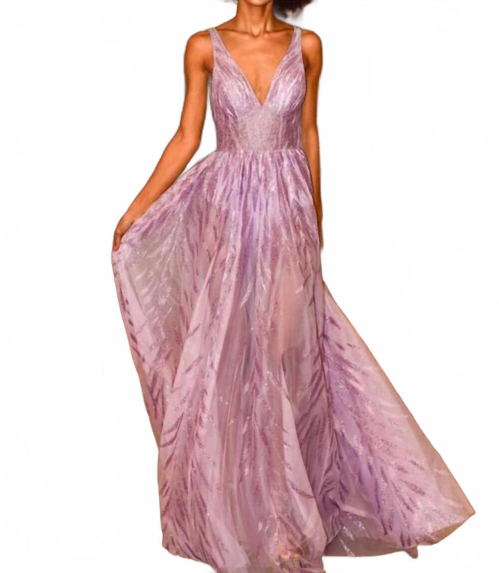 NEW JOVANI v-neck embroidered evening gown in lilac